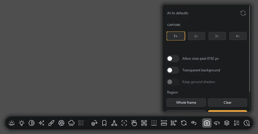 The capture card, with the output size and the transparent-background switch